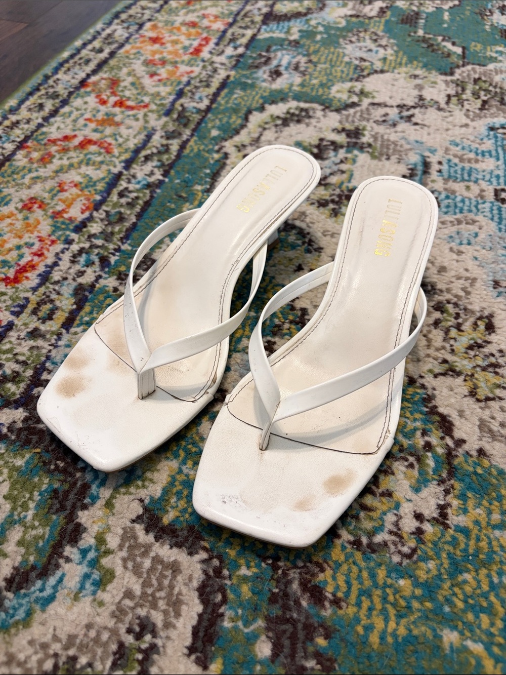 White Square-Toe Kitten Heels